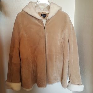 Suede and faux fur coat